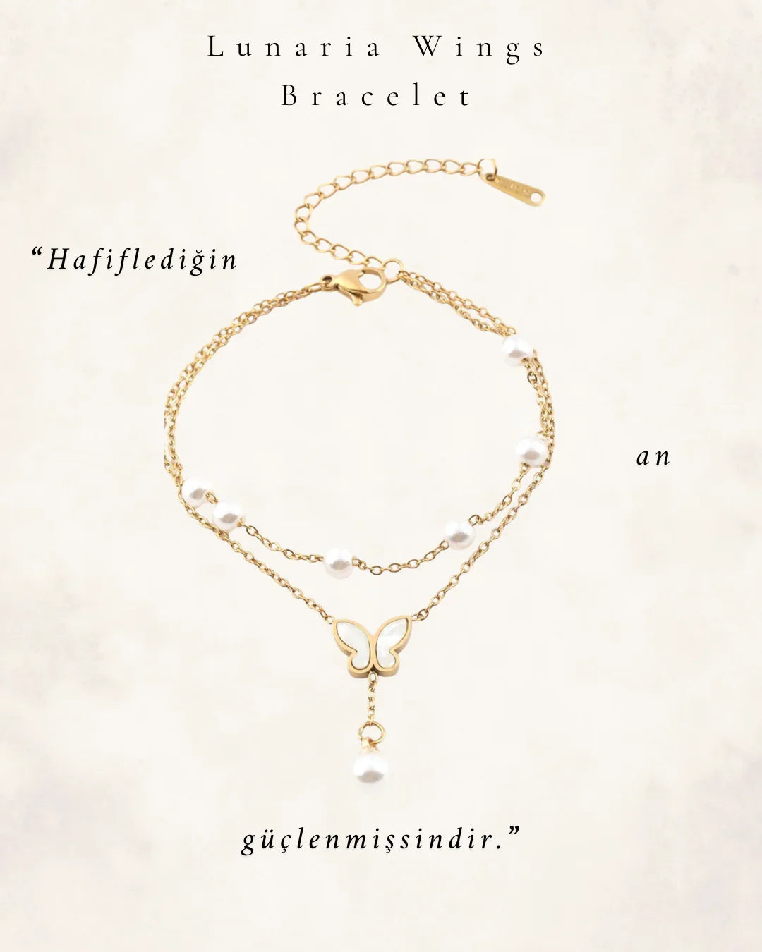 Lunaria Wings Kelebek & İnci Süslemeli Gold Bileklik