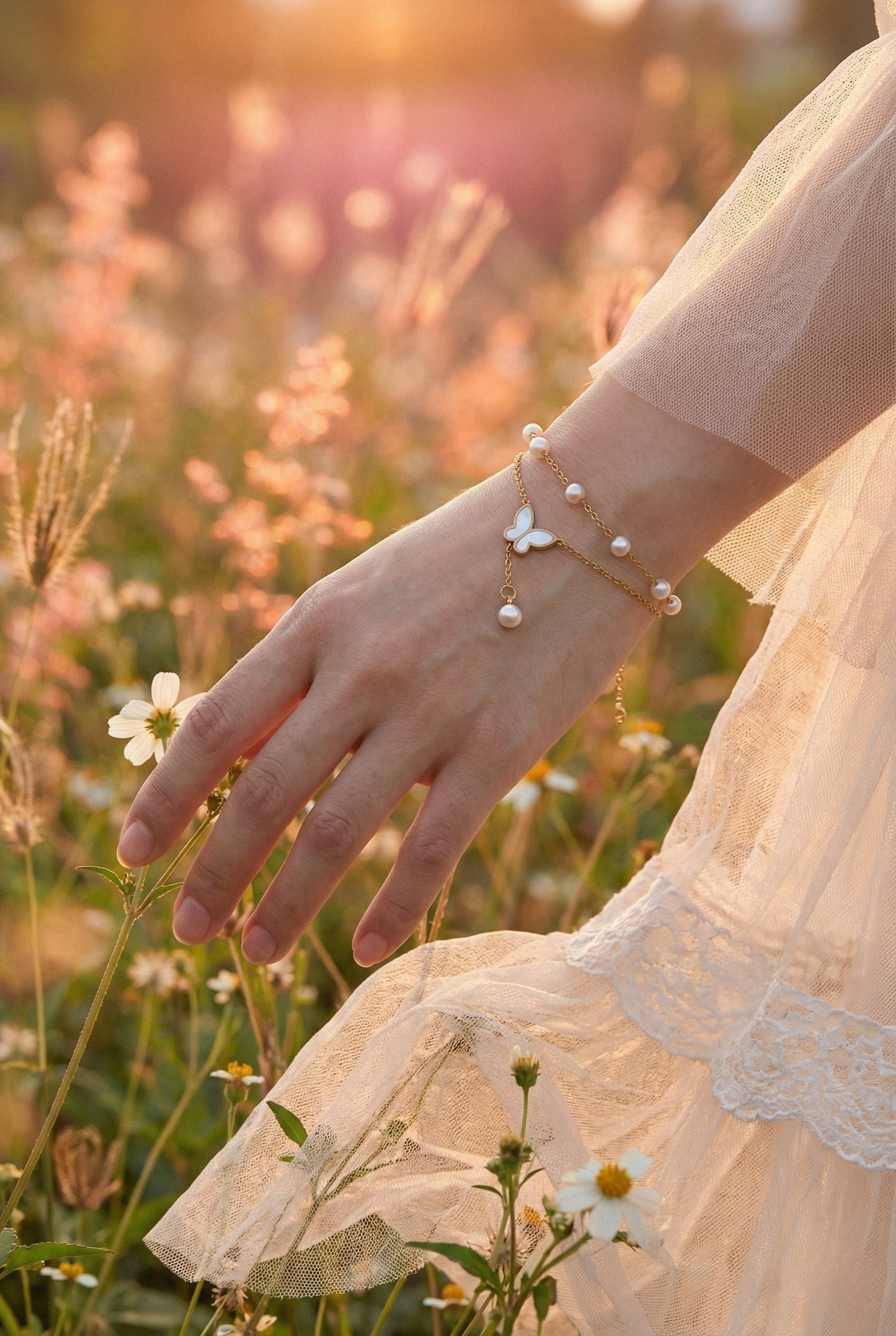 Lunaria Wings Kelebek & İnci Süslemeli Gold Bileklik