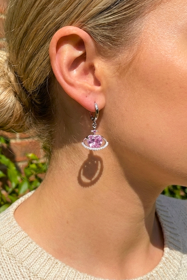 Stellar Heart Orbit Silver Tone Küpeler