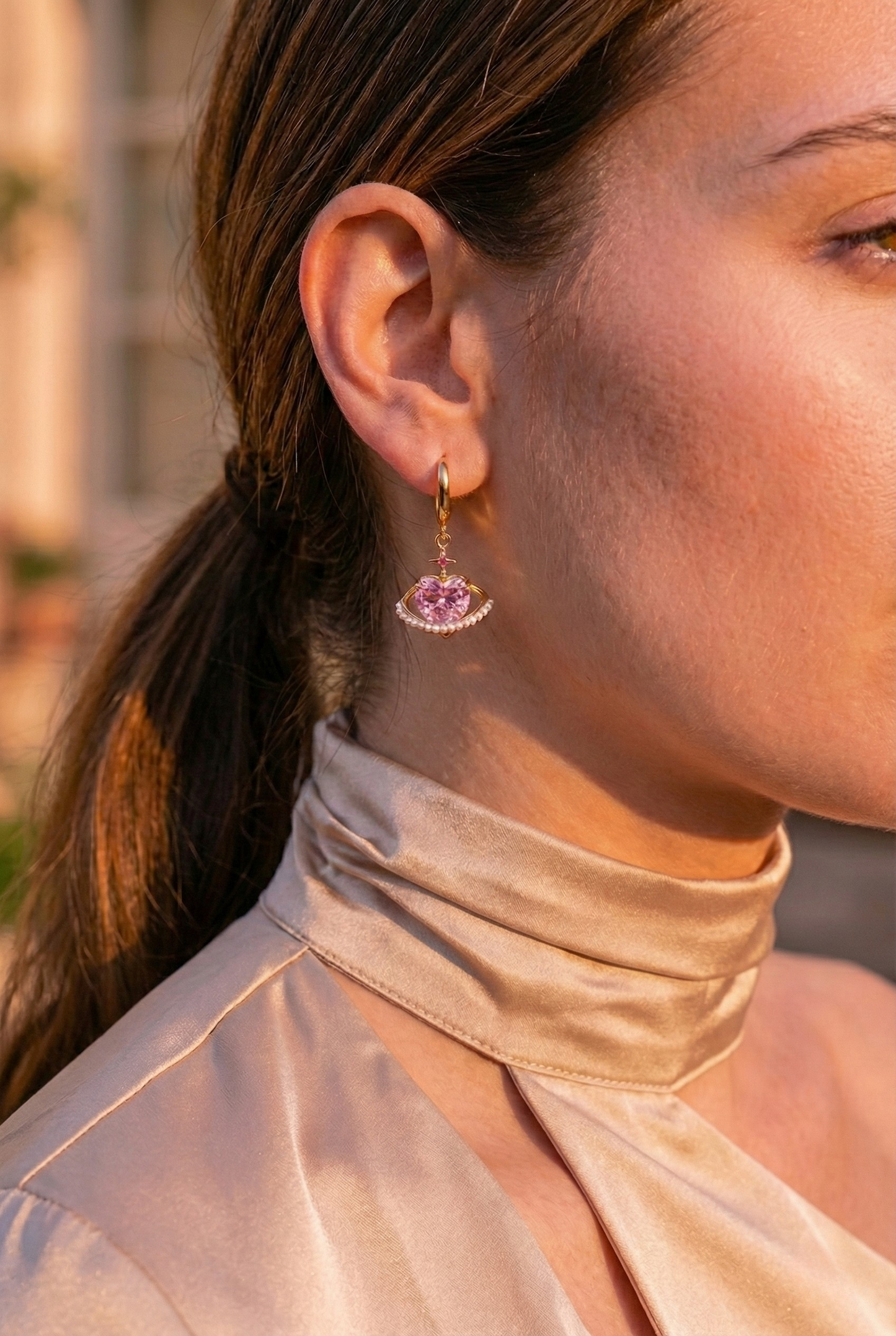 Stellar Heart Orbit Gold Tone Küpeler